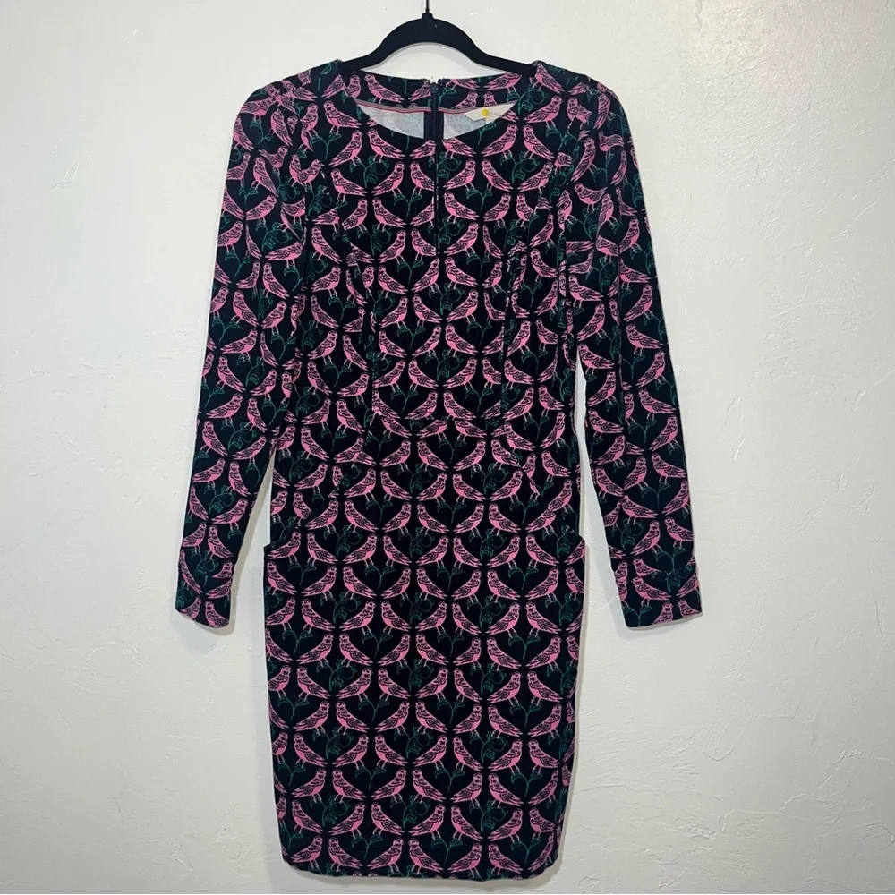 Boden Pink Lovebird Print Corduroy Sheath Dress Size 6 Small - Picture 4 of 15